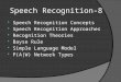 8-Speech Recognition  Speech Recognition Concepts  Speech Recognition Approaches  Recognition Theories  Bayse Rule  Simple Language Model  P(A|W)