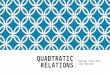 QUADTRATIC RELATIONS Optimal Value and Step Pattern