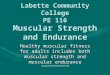 Labette Community College PE 116 Healthy muscular fitness for adults includes both muscular strength and muscular endurance Property of HHPR Department-PSU