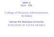 UNIT-2 Acct - 103 College of Business Administration, Al-Kharj Salman Bin Abdulaziz University KINGDOM OF SAUDI ARABIA