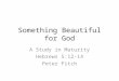 Something Beautiful for God A Study in Maturity Hebrews 5:12-14 Peter Fitch