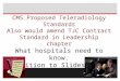 CMS Proposed Teleradiology Standards Also would amend TJC Contract Standard in Leadership chapter What hospitals need to know. Addition to Slides July