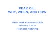PEAK OIL: WHY, WHEN, AND HOW Pikes Peak Economic Club February 2, 2010 Richard Nehring