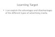 Learning Target I can explain the advantages and disadvantages of the different types of advertising media
