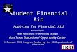 Student Financial Aid Applying for Financial Aid Presented by the Texas Association of Developing Colleges East Texas Educational Opportunity Center A