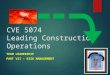 CVE 5074 Leading Construction Operations TEAM LEADERSHIP PART VII – RISK MANAGEMENT