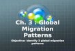 Ch. 3 : Global Migration Patterns Objective: Identify 3 global migration patterns