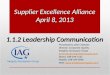 1.1.2 Leadership Communication Supplier Excellence Alliance April 8, 2013 Presented by John Cristman Director, Corporate Quality Integrity Aerospace Group