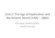 Unit 2: The Age of Exploration and the Atlantic World (1400 – 1800) European Nations Settle North America