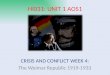 HI031: UNIT 1 AOS1 CRISIS AND CONFLICT WEEK 4: The Weimar Republic 1919-1933