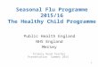 Seasonal Flu Programme 2015/16 The Healthy Child Programme Public Health England NHS England Mersey Primary Head Teacher Presentation Summer 2015 1