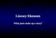 Literary Elements What parts make up a story? Story Grammar  Setting  Characters  Plot  Conflict  Climax  Theme  Resolution  Symbolism