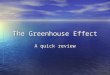 The Greenhouse Effect A quick review. The Greenhouse Effect A natural process that keeps the surface of the earth at a habitable temperature. A natural