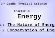 Chapter 4: Energy Sec 4.1: The Nature of Energy Sec 4.2: Conservation of Energy 9 th Grade Physical Science
