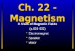 Ch. 22 - Magnetism II. Uses of Magnetic Fields (p.628-632)  Electromagnet  Speaker  Motor