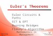 Spring 2015 Mathematics in Management Science Euler’s Theorems Euler Circuits & Paths ECT & EPT Burning Bridges Fleury’s Algorithm