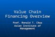 Value Chain Financing Overview Prof. Ronald T. Chua Asian Institute of Management