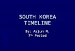 SOUTH KOREA TIMELINE By: Arjun M. 7 th Period. Bibliography ► “Timeline: South Korea.” British Broadcasting Company. BBC News: 2008 ► “Timeline: South
