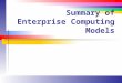 Summary of Enterprise Computing Models. Slide 2 Enterprise Dimensions Who does what? In-source out-source hardware and software Staff vs. consultant What