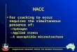 Cooperative Research Centre for Welded Structures CRC-WS HACC For cracking to occur requires the simultaneous presence of: –Hydrogen –Applied stress –A