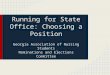 Running for State Office: Choosing a Position Georgia Association of Nursing Students Nominations and Elections Committee