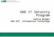 UAB IT Security Program Sallie Wright UAB AVP, Information Technology