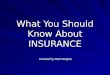 What You Should Know About INSURANCE Created by Matt Wagner