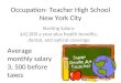 Occupation- Teacher High School New York City Starting Salary: $42,000 a year plus health benefits, dental, and optical coverage Average monthly salary