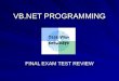 VB.NET PROGRAMMING FINAL EXAM TEST REVIEW Chapter 1 Review An Introduction to VB.NET and Program Design