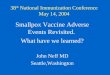 38 th National Immunization Conference May 14, 2004 Smallpox Vaccine Adverse Events Revisited. What have we learned? John Neff MD Seattle,Washington