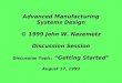 Advanced Manufacturing Systems Design © 1999 John W. Nazemetz Discussion Session Discussion Topic: “Getting Started” August 17, 1999
