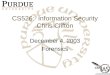 CS526: Information Security Chris Clifton December 4, 2003 Forensics