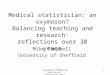 Teachers of Medical Statistics- Manchester 2012 Medical statistician: an oxymoron? Balancing teaching and research: reflections over 30 years Mike Campbell