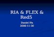 RIA & FLEX & Red5 Daniel Hu 2006-11-30. Agenda What’s RIA What’s RIA What’s Flex What’s Flex Flex Builder Flex Builder Architecture of Flex Application