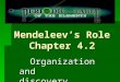 Mendeleev’s Role Chapter 4.2 Organization and discovery Organization and discovery