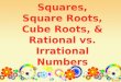 Squares, Square Roots, Cube Roots, & Rational vs. Irrational Numbers