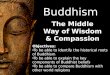 Buddhism The Middle Way of Wisdom & Compassion Objectives: To be able to identify the historical roots of Buddhism To be able to explain the key components