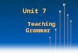 Unit 7 Teaching Grammar. Aims of the Unit Able to understand the role of grammar in language teaching Able to know the pattern in teaching grammar Able