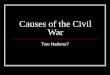 Causes of the Civil War Two Nations?. Previously discussed tensions Missouri Compromise Wilmot Proviso Tariff Crisis John C. Calhoun Abolitionist Movement
