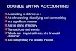 DOUBLE ENTRY ACCOUNTING Accounting is defined as : Art of recording, classifying and summarizing In a significant manner And in terms of money Transactions