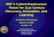 NSF’s CyberInfrastructure Vision for 21st Century Discovery, Innovation, and Learning GridChem Workshop March 9, 2006 Austin, TX Miriam Heller, Ph.D