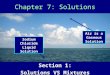 Chapter 7: Solutions Section 1: Solutions VS Mixtures Sodium Chloride Liquid Solution Air is a Gaseous Solution