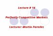 Lecture # 14 Perfectly Competitive Markets Lecturer: Martin Paredes