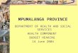 1 MPUMALANGA PROVINCE DEPARTMENT OF HEALTH AND SOCIAL SERVICES HEALTH COMPONENT BUDGET HEARING 14 June 2004