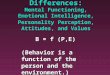 Individual Differences: Mental Functioning, Emotional Intelligence, Personality Perception, Attitudes, and Values B = f (P,E) (Behavior is a function of