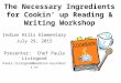 The Necessary Ingredients for Cookin’ up Reading & Writing Workshop Indian Hills Elementary July 29, 2015 Presenter: Chef Paula Livingood Paula.livingood@madison.kyschools.us