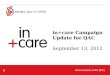 11 in+care Campaign Update for QAC September 13, 2012