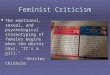 Feminist Criticism  The emotional, sexual, and psychological stereotyping of females begins when the doctor says, "It's a girl." ~Shirley Chisholm ~Shirley