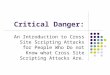 Critical Danger: An Introduction to Cross Site Scripting Attacks for People Who Do not Know what Cross Site Scripting Attacks Are