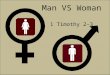 Man VS Woman 1 Timothy 2-3. Timothy is left in charge of the church members in Ephesus Timothy was young and Paul writes some advice on how to meet some